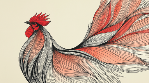 Papier peint coq stylisé Éléments graphiques aux tons rouges et noirs