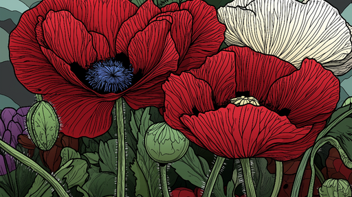 Papier peint coquelicot Motif floral vibrant en rouge et vert