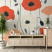 Papier peint floral coquelicot coloré sur fond clair pour décoration murale moderne