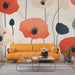 Papier peint floral élégant avec motif de coquelicots colorés pour salon moderne.