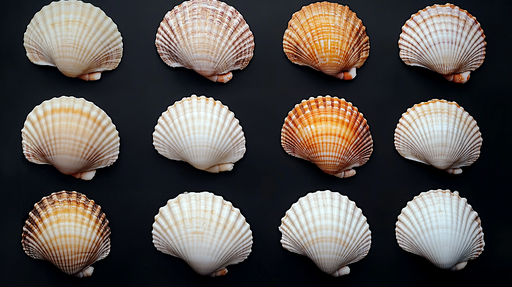 Papier peint coquillage Ensemble de coquilles de Saint-Jacques colorées