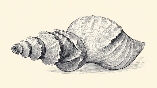 Papier peint coquillage Illustration vintage d'un coquillage détaillé sur fond clair