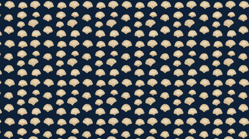 Papier peint coquillage Motif de coquillages dorés sur fond bleu marine