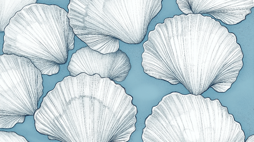 Papier peint coquillage Motifs de coquilles sur fond bleu apaisant