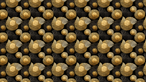 Papier peint coquilles Motif d'escargots dorés sur fond noir