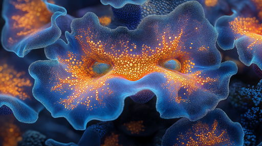 Papier peint corail abstrait Motif de corail vibrant aux nuances bleues et oranges