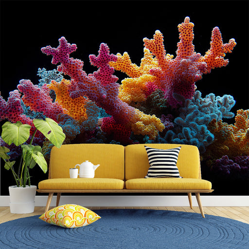 Papier peint corail coloré avec motif de corail vibrant et artistique pour un décor aquatique moderne