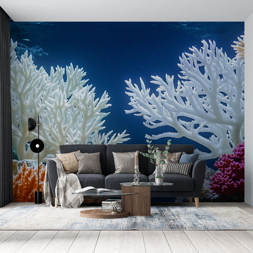 Papier peint corail avec décoration sous-marine et coraux colorés pour salon moderne