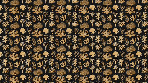 Papier peint corail doré Motifs de coraux en relief sur fond noir