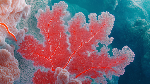 Papier peint corail Élégant motif de corail rouge sur fond aquatique