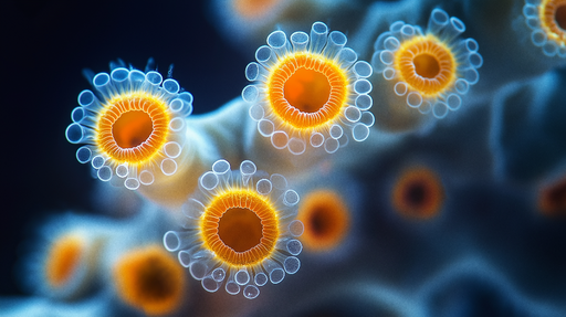 Papier peint corail Gros plan sur des coraux lumineux aux teintes orange et bleue