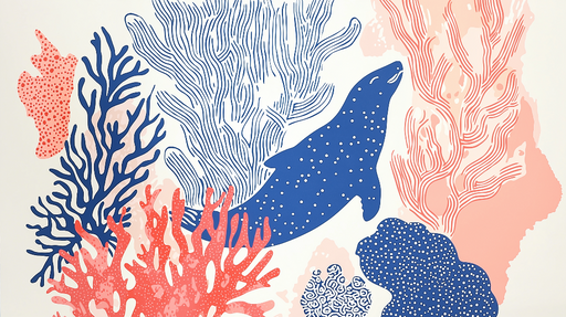 Papier peint corail marin Motifs de coraux et une silhouette de poisson colorée