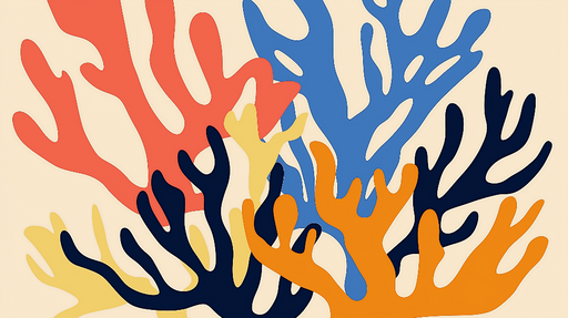 Papier peint corail Motif abstrait de coraux colorés sur un fond clair