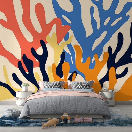 Papier peint corail avec motif abstrait de coraux colorés pour chambre moderne.