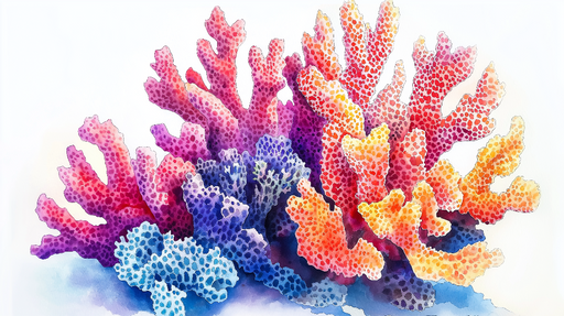 Papier peint corail Motif aquarelle de coraux colorés