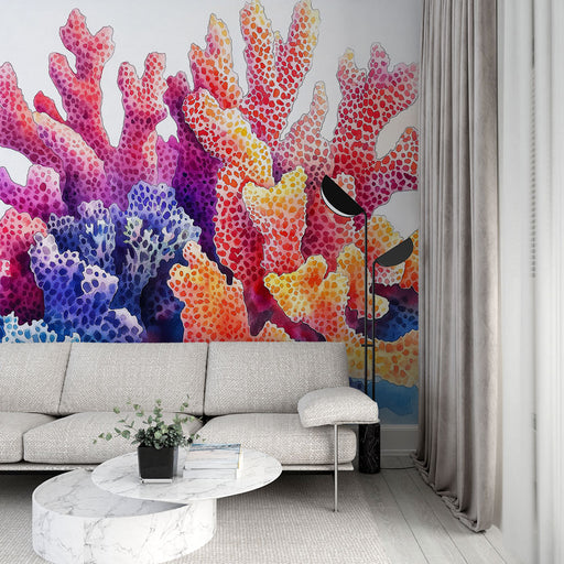Papier peint corail aquarelle coloré pour salon moderne et élégant