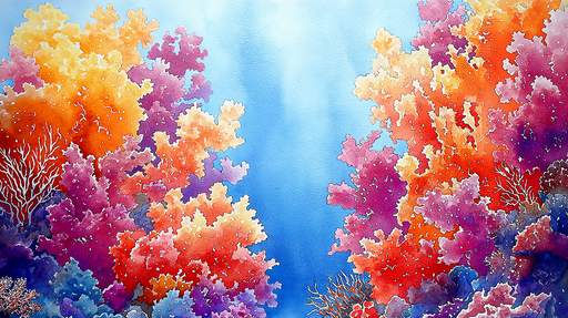 Papier peint corail Motif aquatique avec des coraux colorés