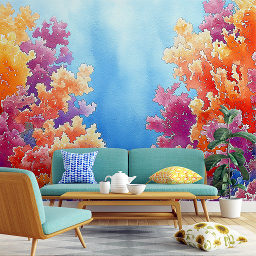 Papier peint corail motif aquatique avec des coraux colorés pour salon moderne