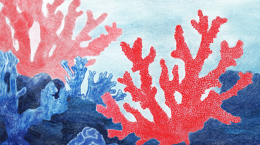 Papier peint corail Motif coloré de coraux sous-marins en rouge et bleu