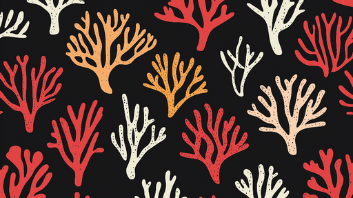 Papier peint corail Motif coloré de coraux sur fond noir