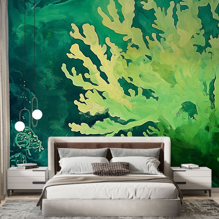 Papier peint corail | Motif de corail abstrait en nuances de vert et bleu