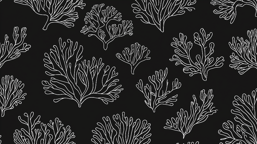 Papier peint corail Motif de corail blanc sur fond noir