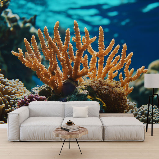 Papier peint corail lumineux avec motif sous-marin coloré pour salon moderne