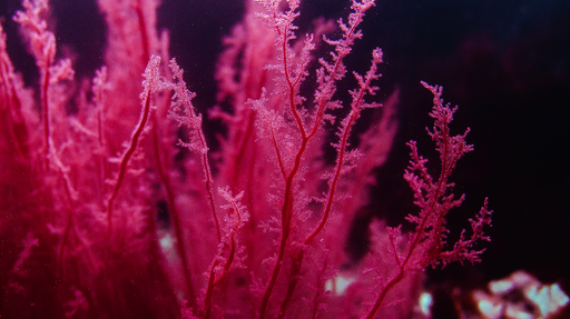 Papier peint corail Motif de corail rose vibrant sur fond sombre