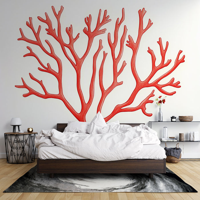 Papier peint corail | Motif de corail rouge sur fond clair