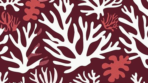 Papier peint corail Motif de coraux blancs et rouges sur fond bordeaux