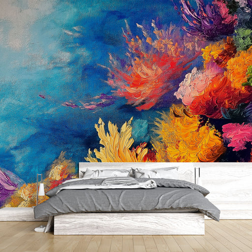 Papier peint corail avec motif vibrant de coraux multicolores pour chambre moderne
