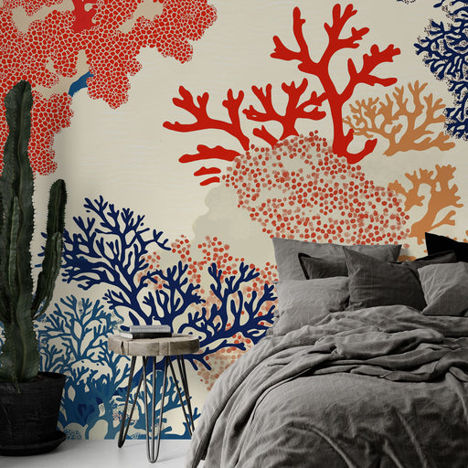 Papier peint corail avec motifs colorés inspirés des fonds marins pour décoration de chambre moderne