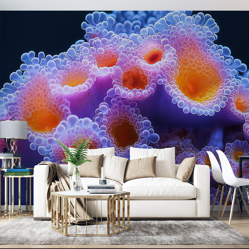 Papier peint corail avec motifs colorés inspirés des récifs marins pour salon moderne