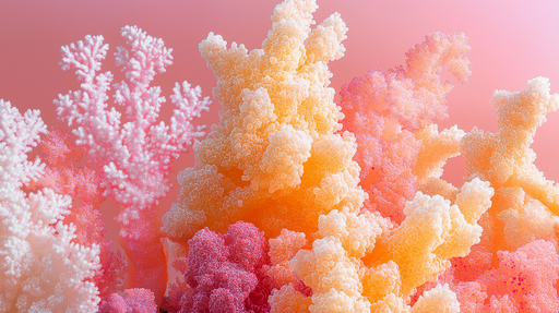 Papier peint corail Motifs de corail colorés sur fond dégradé rose