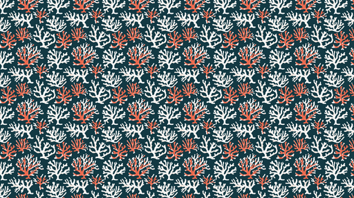 Papier peint corail Motifs de coraux blancs et rouges sur fond marine