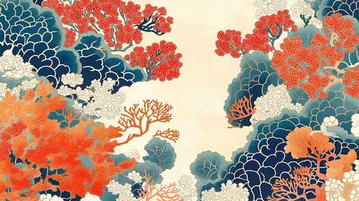 Papier peint corail Motifs de coraux colorés sur fond beige