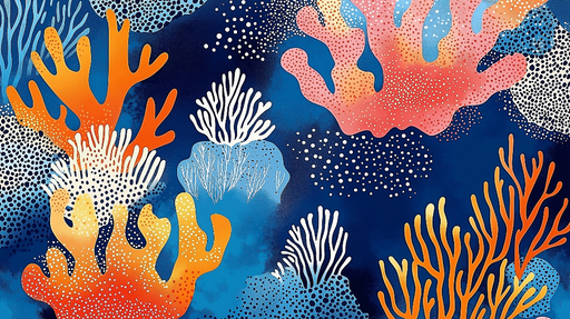 Papier peint corail Motifs vibrants de coraux colorés sur fond marin