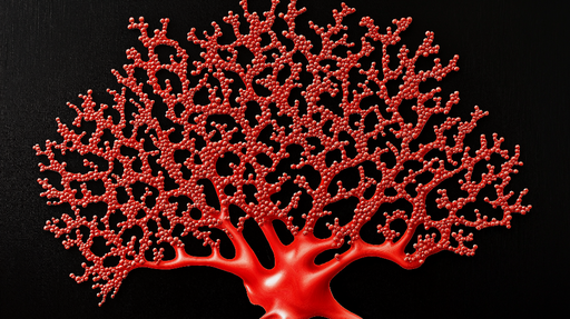 Papier peint corail rouge Motif en relief de corail sur fond noir