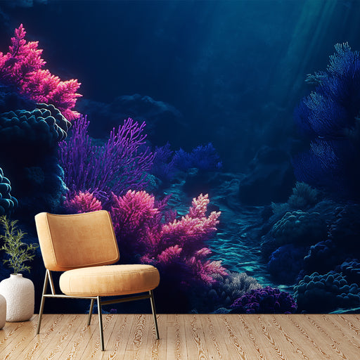 Papier peint corail avec scène sous-marine vibrante et coraux colorés pour décoration murale moderne
