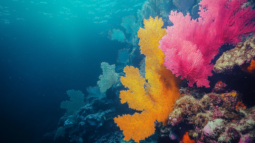Papier peint corail sous-marin Décor marin avec coraux colorés en orangé et rose
