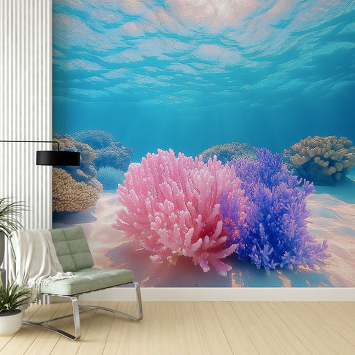 Papier peint corail sous-marin avec paysage océanique vibrant et coraux colorés pour décoration murale moderne