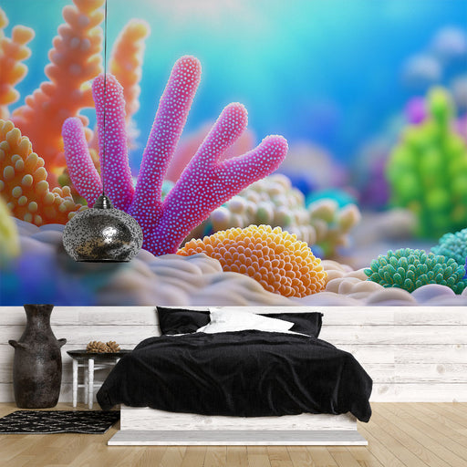 Papier peint corail vibrant et coloré avec motifs sous-marins pour décoration de chambre moderne