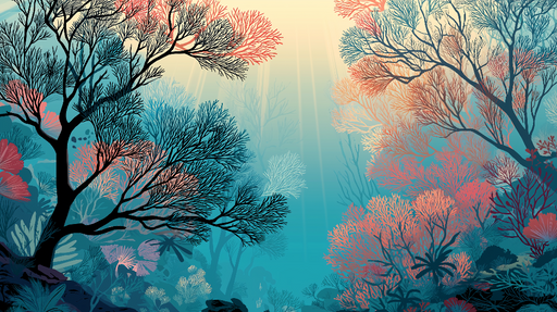 Papier peint corail Un paysage marin coloré avec des coraux  et des branches délicates