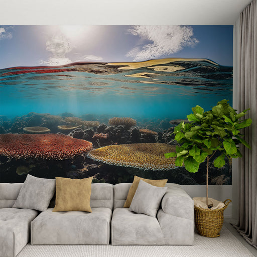 Papier peint corail avec paysage sous-marin et coraux colorés pour salon moderne