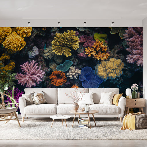 Papier peint corail avec motifs de coraux marins colorés pour salon moderne