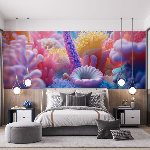 Papier peint corail avec motifs sous-marins colorés pour chambre moderne
