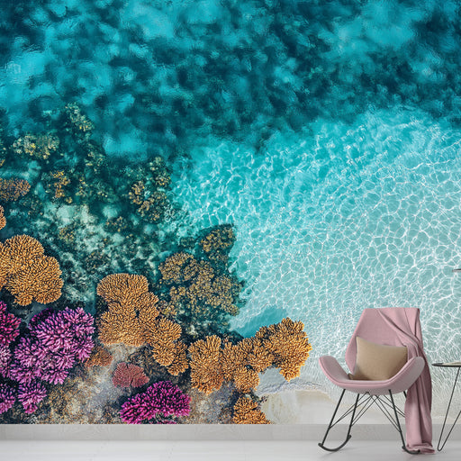 Papier peint corail avec vues aériennes de récifs coralliens colorés pour décoration murale moderne