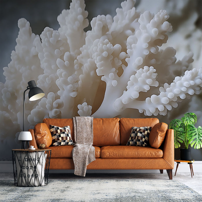 Papier peint coraux blancs pour décoration marine élégante et raffinée dans salon moderne