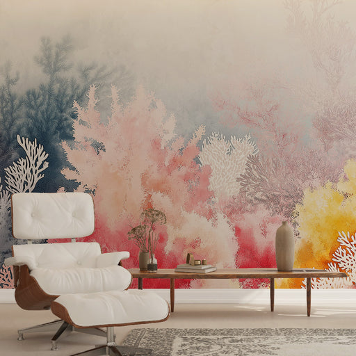 Papier peint aquatique délicat avec coraux colorés pour salon moderne