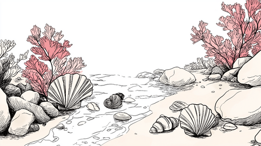 Papier peint côtier Illustration de coraux et coquillages délicats